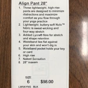 Women’s Lulu Lemon Align Pant, 28”
